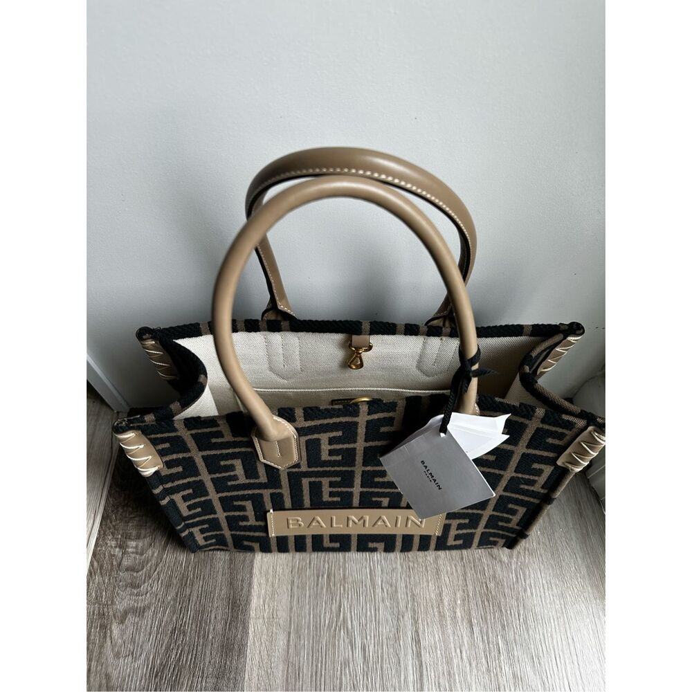 BALMAIN Khaki & Black B-Army 36 Monogram Jacquard Tote $1495 - Picture 6 of 13
